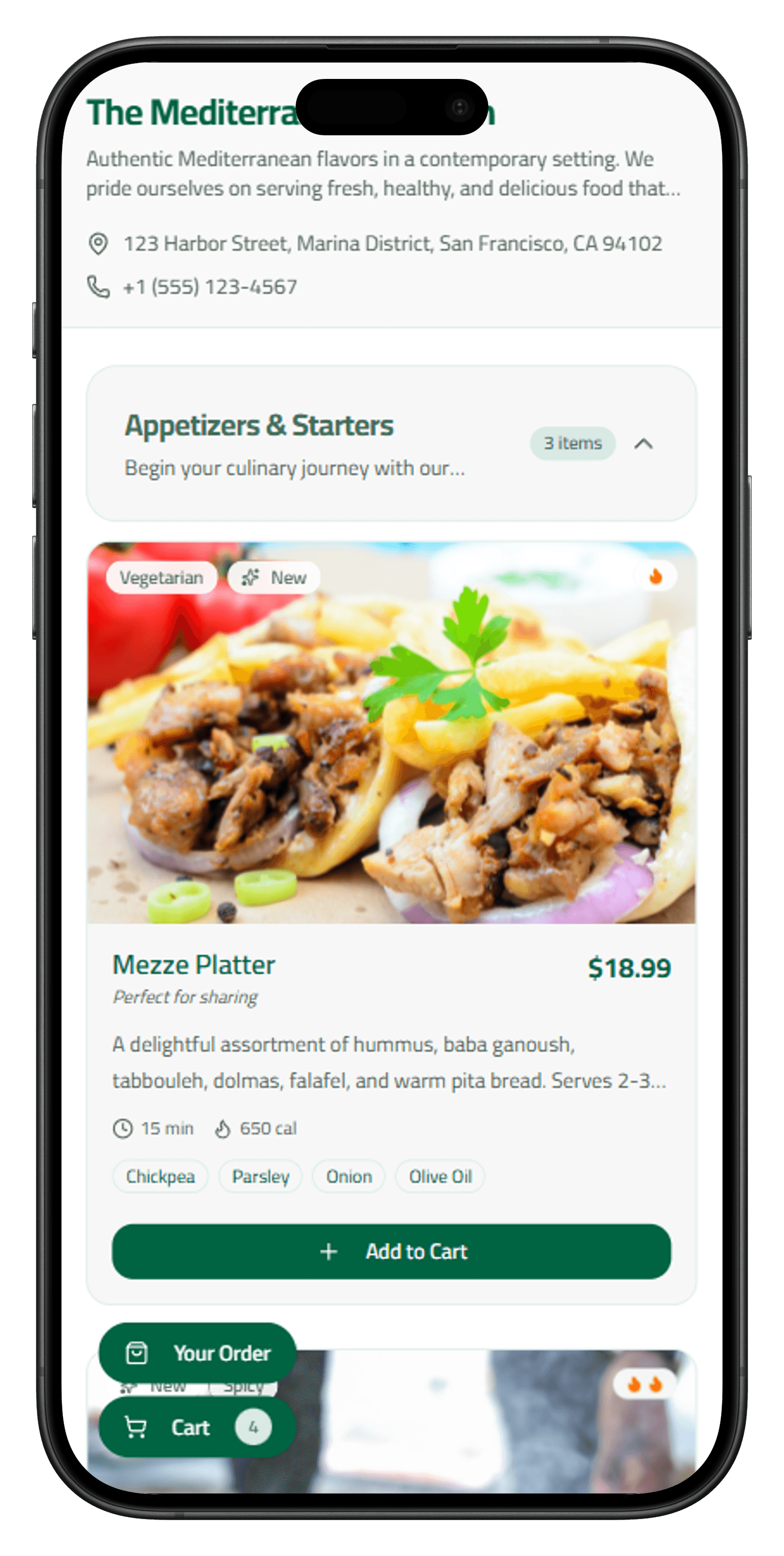 Modern restaurant digital menu shown on smartphone with QR code ordering system